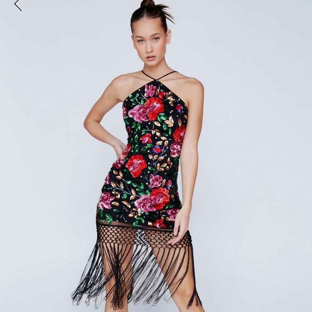 Nasty gal Petite Floral Embellished Tassel Hem
Halterneck Dress